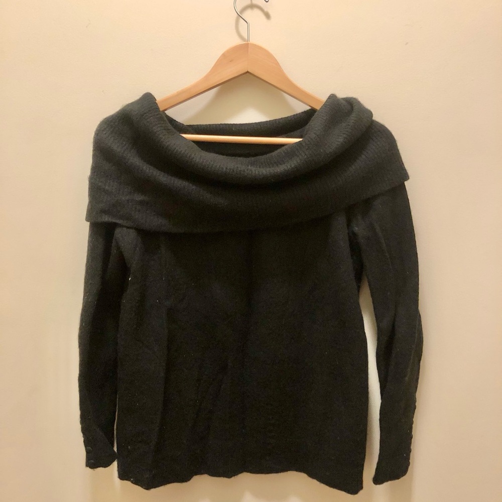 LOFT Black Off-Shoulder Wool Sweater